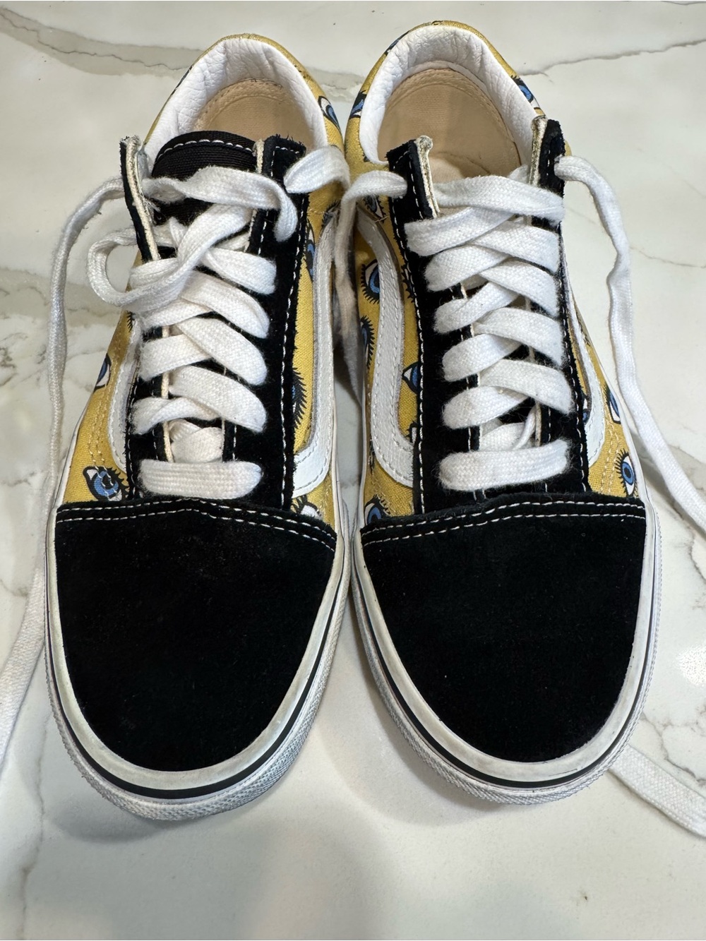 Vans Women Old Skool Sneakers in Black, Yellow and White Evil eye